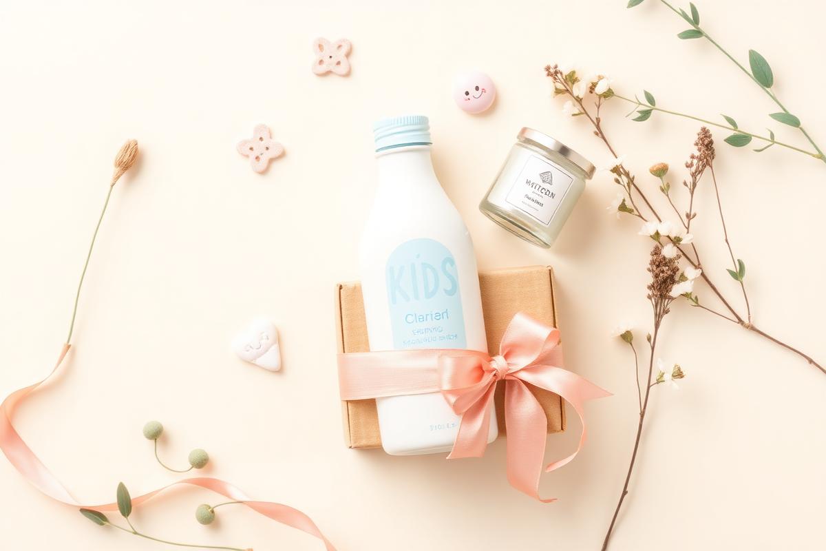 Gift bundle with a kids bottle, candle and ribbon